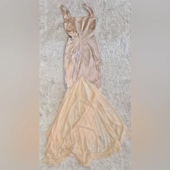 NWOT HOUSE OF CB 'Vittoria' Champagne Chiffon Floor Length Gown sz XS - Picture 7 of 11